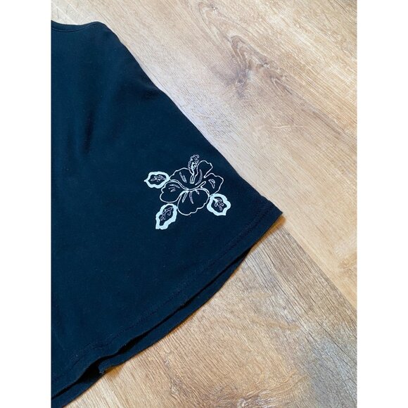 90s Black V-Neck‎ Sleeveless Tank Top With White Floral Embroidery Womens Size L - Picture 3 of 5